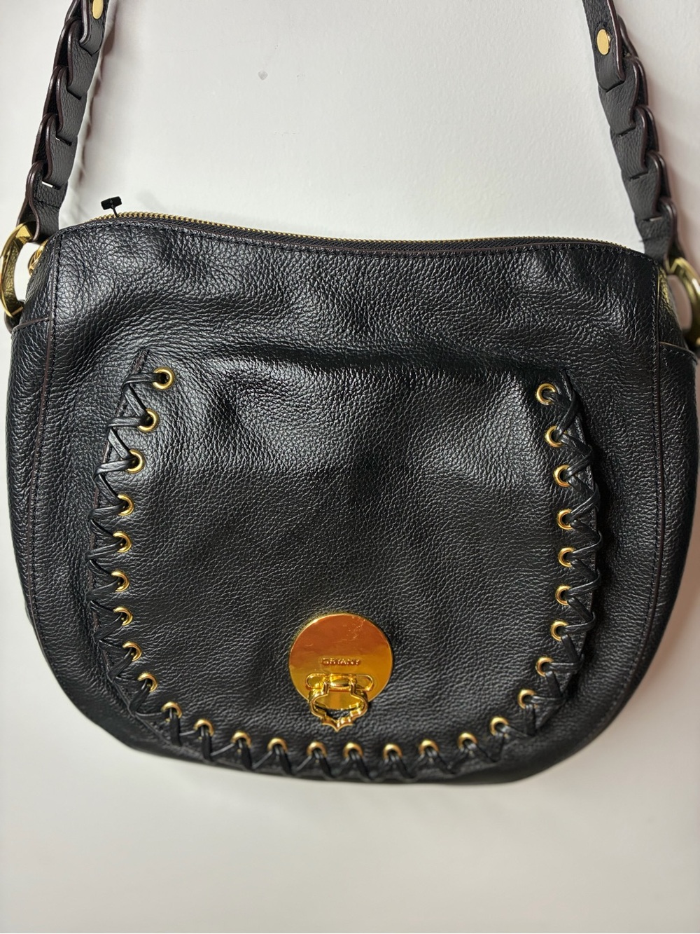 orYANY Black Leather Shoulder Bag with Gold Hardware